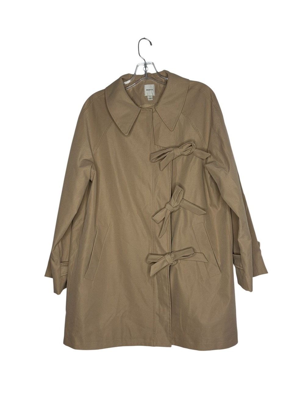 Maeve Bow Toggle Trench Coat Jacket Neutral Chic Coquette size S - Picture 2 of 6